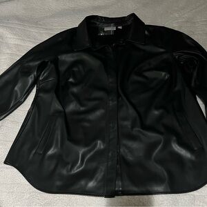 Vegan leather shirt jacket